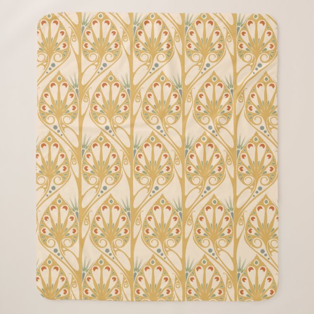 Retro art nouveau illustration pattern sherpa blanket (Front)