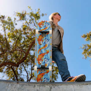 Retro Art Nouveau Koi Fish Frieze Pattern Skateboard