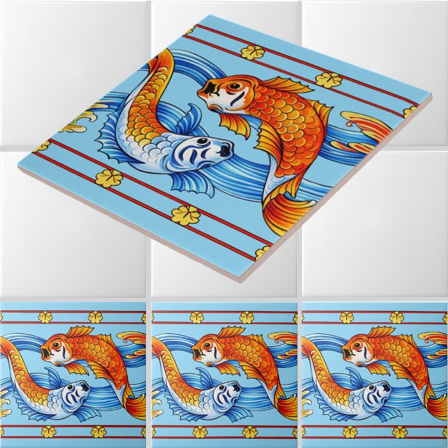 Retro Art Nouveau Koi Fish Frieze Pattern Tile (Creator Uploaded)