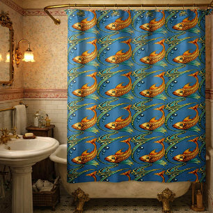 Retro Art Nouveau Koi Fish Pattern Shower Curtain