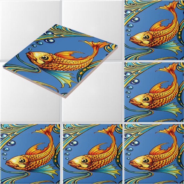 Retro Art Nouveau Koi Fish Pattern Tile (Creator Uploaded)
