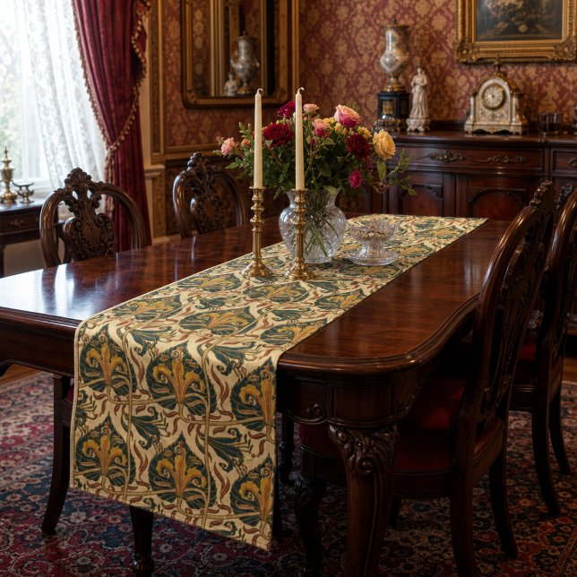 Retro Art Nouveau Lily Pattern by Walter Crane Short Table Runner (Creator Uploaded)