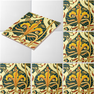 Retro Art Nouveau Lily Pattern by Walter Crane Tile