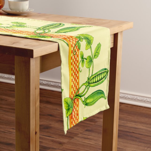Retro Art Nouveau Pea Pods Pattern Frieze Short Table Runner (In Situ)