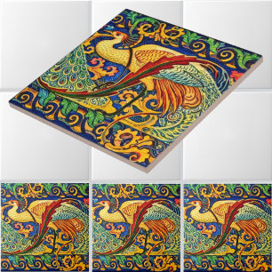 Retro Art Nouveau Peacocks Frieze by Walter Crane Tile