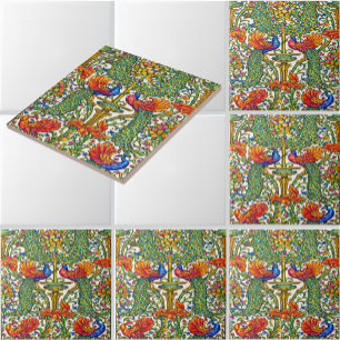 Retro Art Nouveau Peacocks & Fruit by Walter Crane Tile