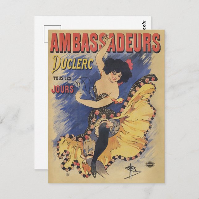 Retro Art Nouveau, Spanish Flamenco Dancer Postcard (Front/Back)