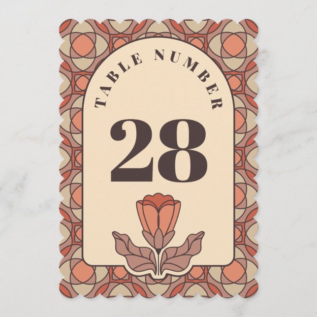 Retro Art Nouveau Wedding Table Number Card (Front)