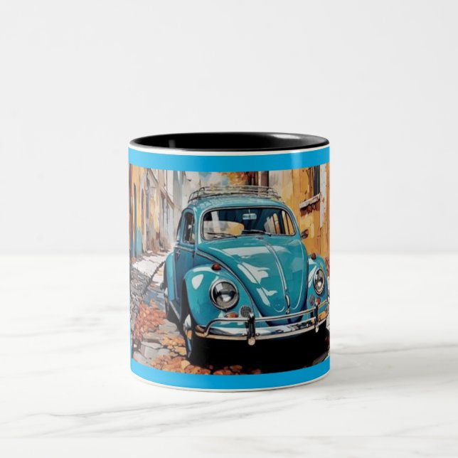 Retro Art Print for Classic Car Lovers Two-Tone Coffee Mug (Center)