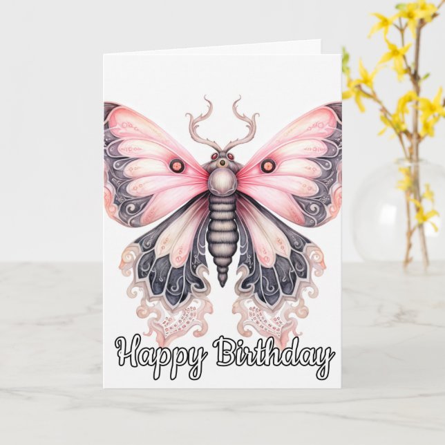 Retro Artistic Butterfly Design | Happy Birthday Card (Yellow Flower)