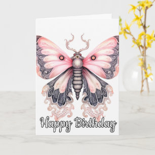 Retro Artistic Butterfly Design Happy Birthday Card