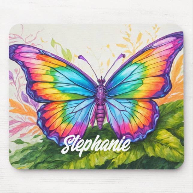 Retro Artistic Custom Butterfly Monogram Name Mouse Mat (Front)