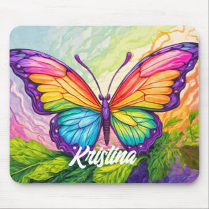 Retro Artistic Custom Butterfly Monogram Name Mouse Mat