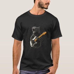 Retro Artistic Funny Cat Playing Rock Music Classi T-Shirt