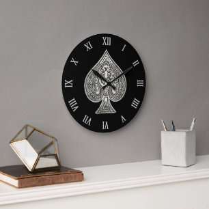 Retro Artistic Poker Ace Of Spades Large Clock