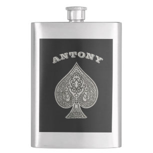 Retro Artistic Poker Ace Of Spades Personalised Hip Flask
