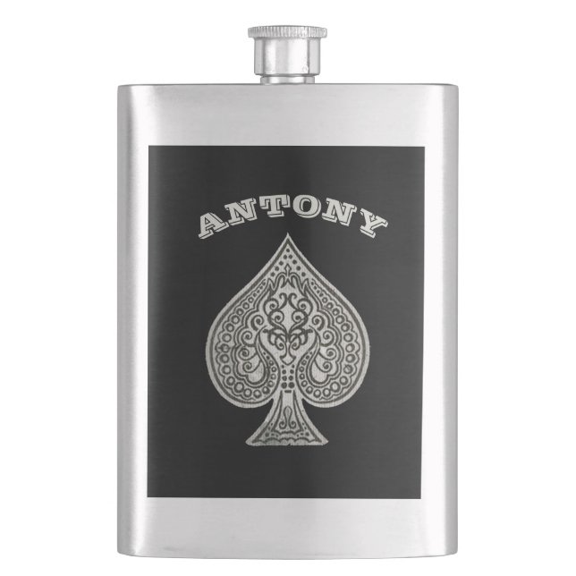 Retro Artistic Poker Ace Of Spades Personalised Hip Flask (Front)