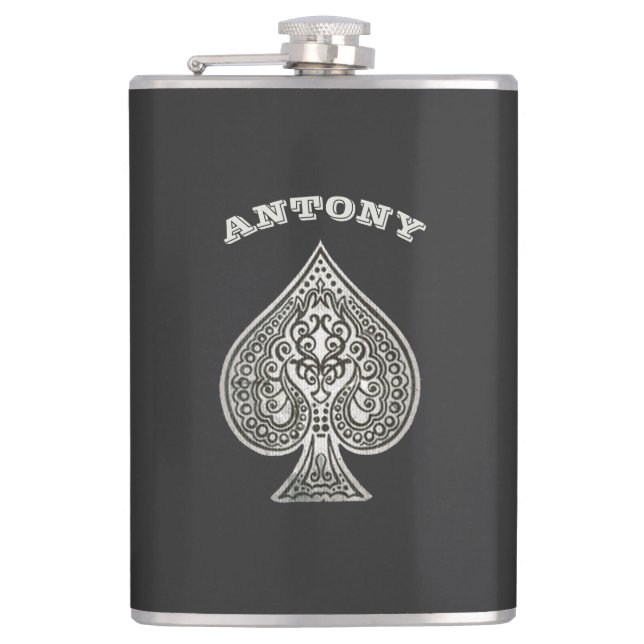 Retro Artistic Poker Ace Of Spades Personalised Hip Flask (Front)