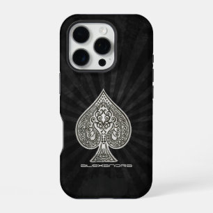 Retro Artistic Poker Ace Of Spades Personalised iPhone 16 Pro Case