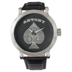 Retro Artistic Poker Ace Of Spades Personalised Watch