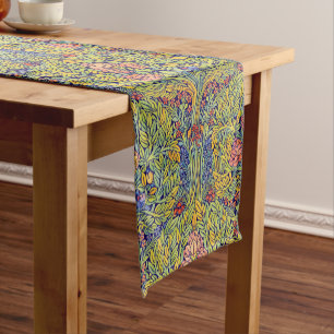 Retro Arts & Crafts style Birds in Trees Pattern Short Table Runner