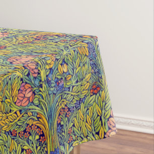 Retro Arts & Crafts style Birds in Trees Pattern Tablecloth