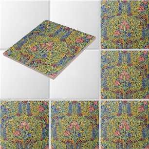 Retro Arts & Crafts style Birds in Trees Pattern Tile