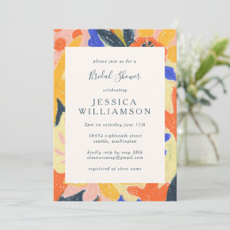 Retro Artsy Abstract Botanical Bridal Shower Invitation