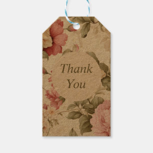 Retro artwork floral Thank you brown kraft paper Gift Tags