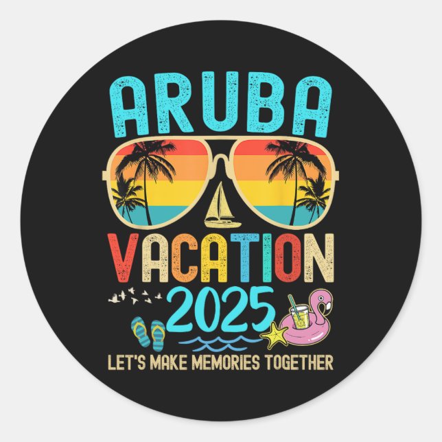 Retro Aruba Vacation 2025 Matching Family Friends  Classic Round Sticker (Front)