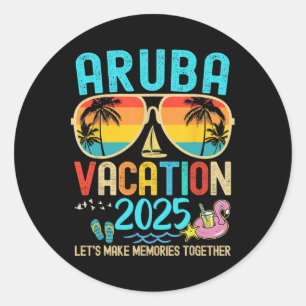 Retro Aruba Vacation 2025 Matching Family Friends  Classic Round Sticker