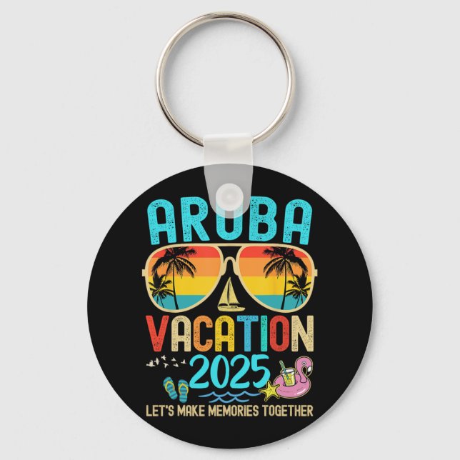 Retro Aruba Vacation 2025 Matching Family Friends  Key Ring (Front)