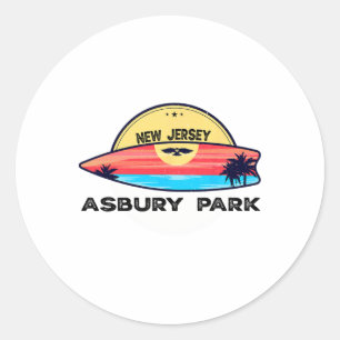 Retro Asbury Park Beach New Jersey Surfboard Beach Classic Round Sticker