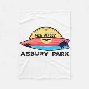 Retro Asbury Park Beach New Jersey Surfboard Beach Fleece Blanket