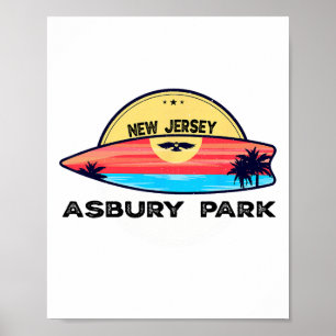 Retro Asbury Park Beach New Jersey Surfboard Beach Poster