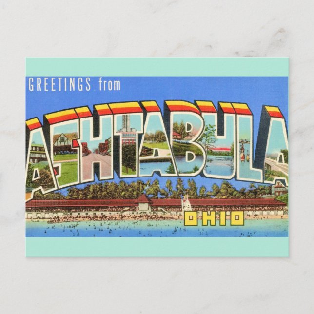 Retro Ashtabula Ohio Greeting  Postcard (Front)