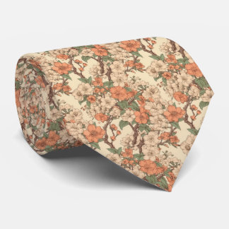 Retro Asian Floral Garden Neck Tie