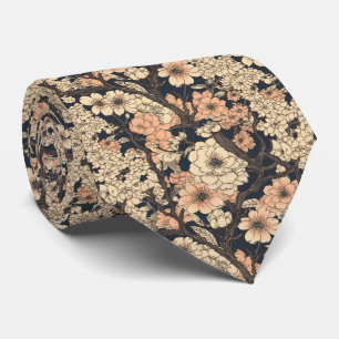 Retro Asian Floral Garden Neck Tie