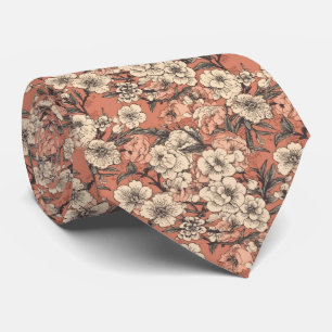 Retro Asian Floral Garden Neck Tie