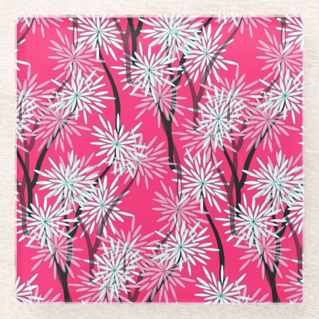 Retro Asian Floral Wallpaper. Glass Coaster (Front)