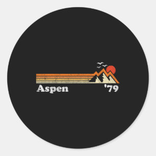 Retro Aspen Ski Resort Colorado Mountains Snowboar Classic Round Sticker