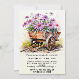 Retro Aster Flower Illustration Art Birthday Party Invitation
