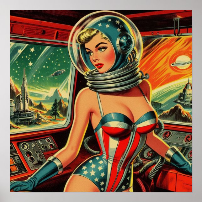 Retro Astronaut Girl Poster (Front)