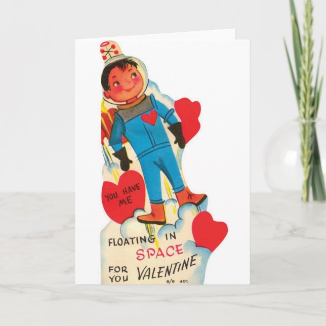 Retro Astronaut In Space Valentine's Day Card (Front)