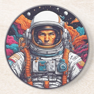 Retro Astronaut Nebula Sandstone Coaster