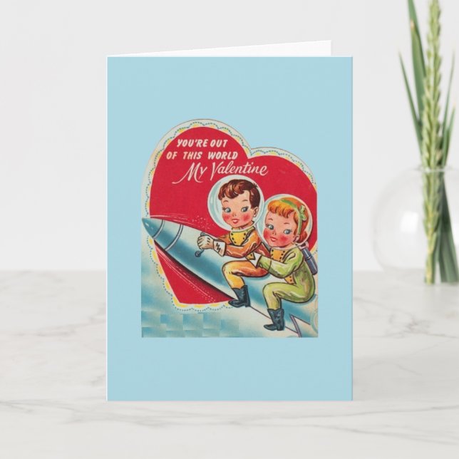 Retro Astronaut Rocket Valentine's Day Card (Front)