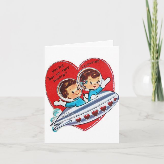 Retro Astronauts Valentine's Day Greeting Card (Front)