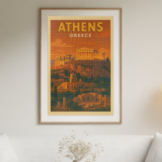 Retro Athens Greece Travel Jigsaw Puzzle