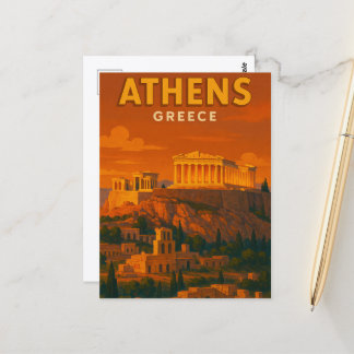 Retro Athens Greece Travel Postcard