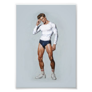 Retro Athletic Male Illustration – Vintage Fitness Photo Print